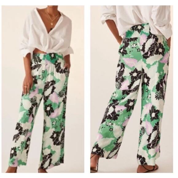 Maeve Anthropologie Saria Smocked Wide-Leg Floral Purple Green Pants XS Boho Ae8 - Picture 2 of 8